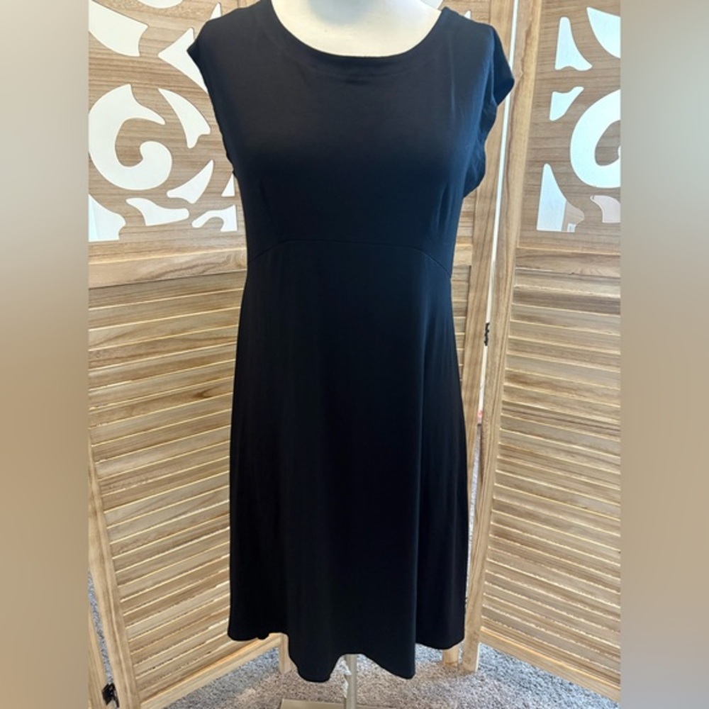 Eileen Fisher Viscose Jersey Knit Cap Sleeve Dress Petite Medium
